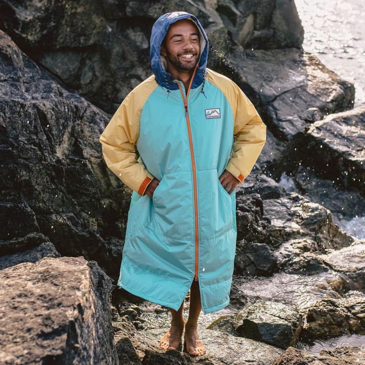 Clothing Passenger 22N819 Roaming Recycled Sherpa Lined Changing Robe Blue Turquoise/Ochre Yellow Men Blue