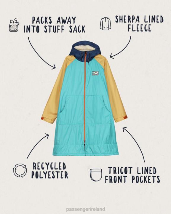 Clothing Passenger 22N819 Roaming Recycled Sherpa Lined Changing Robe Blue Turquoise/Ochre Yellow Men Blue