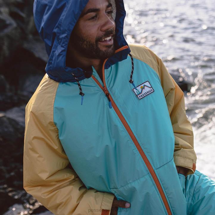 Clothing Passenger 22N819 Roaming Recycled Sherpa Lined Changing Robe Blue Turquoise/Ochre Yellow Men Blue