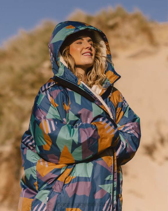 Clothing Passenger 22N81 Waves Recycled Sherpa Lined Changing Robe Deep Blue Camo Pattern Men Blue