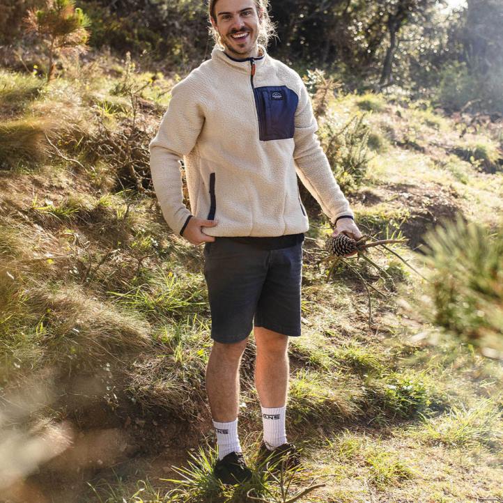 Clothing Passenger 22N823 Offgrid 1/4 Zip Recycled Sherpa Fleece Oatmeal/Navy Men Navy