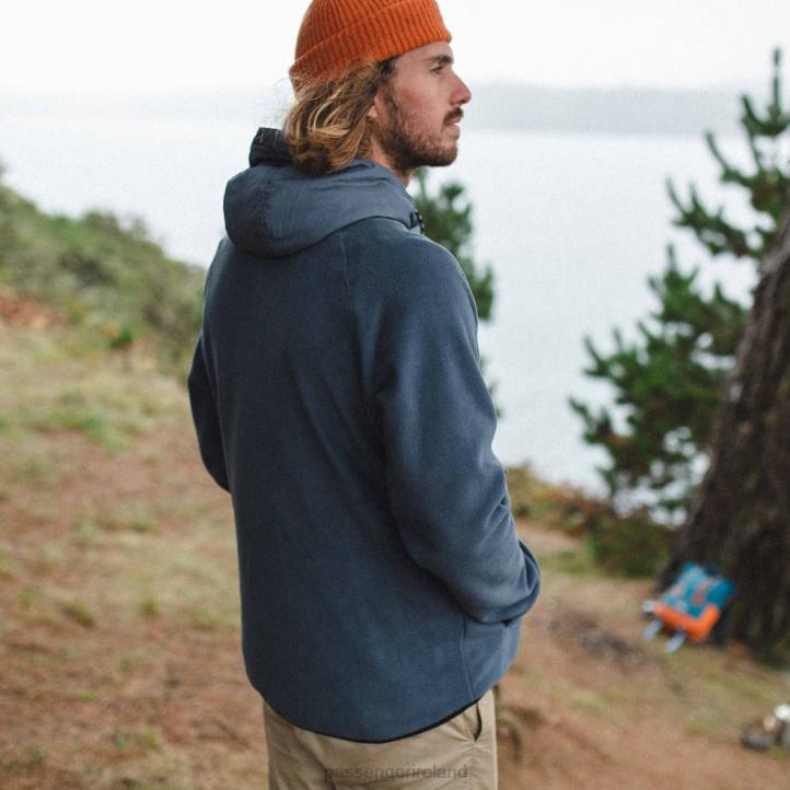 Clothing Passenger 22N826 Woodland Hooded 1/2 Zip Recycled Polar Fleece Turbulence Grey Men Grey