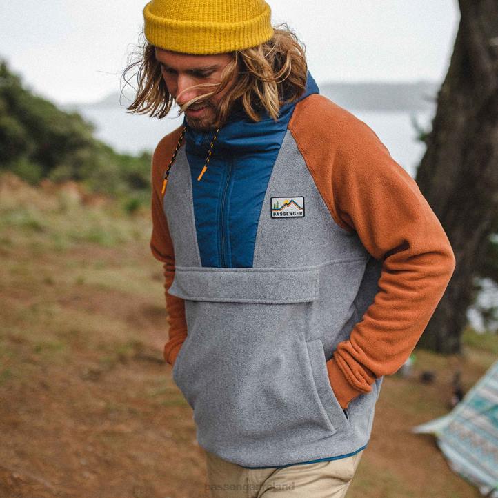 Clothing Passenger 22N830 Woodland Hooded 1/2 Zip Recycled Polar Fleece Grey Marl Men Grey