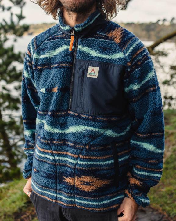 Clothing Passenger 22N837 Offroad Recycled Deep-Pile Sherpa Fleece Blue Coral Geo Pattern Men Blue