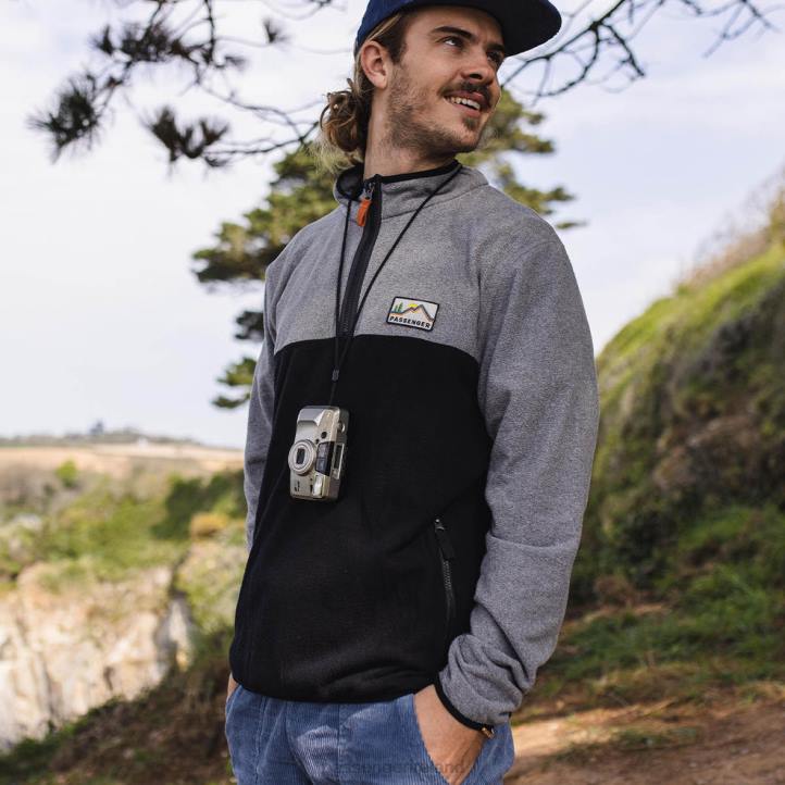 Clothing Passenger 22N842 Set Off Recycled 1/4 Zip Polar Fleece Grey Marl/Black Men Grey