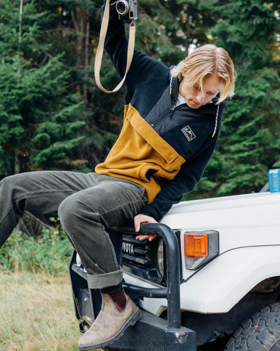 Clothing Passenger 22N853 Woodland Hooded 1/2 Zip Recycled Polar Fleece Black/Golden Brown Men Brown