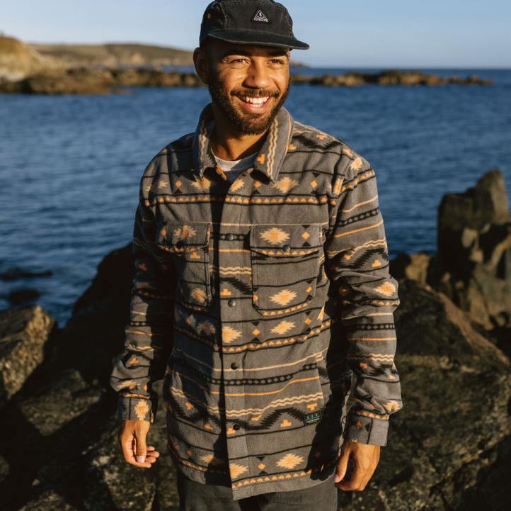 Clothing Passenger 22N859 Maple Recycled Polar Fleece Shirt Charcoal Geo Folk Men Charcoal