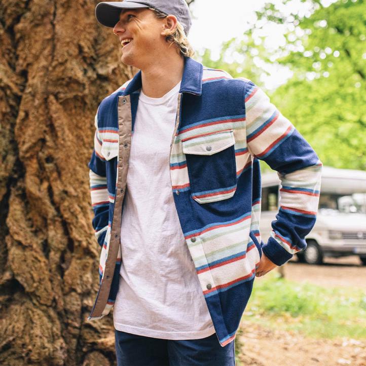 Clothing Passenger 22N870 Maple Recycled Polar Fleece Shirt Navy Mix Up Stripe Men Navy