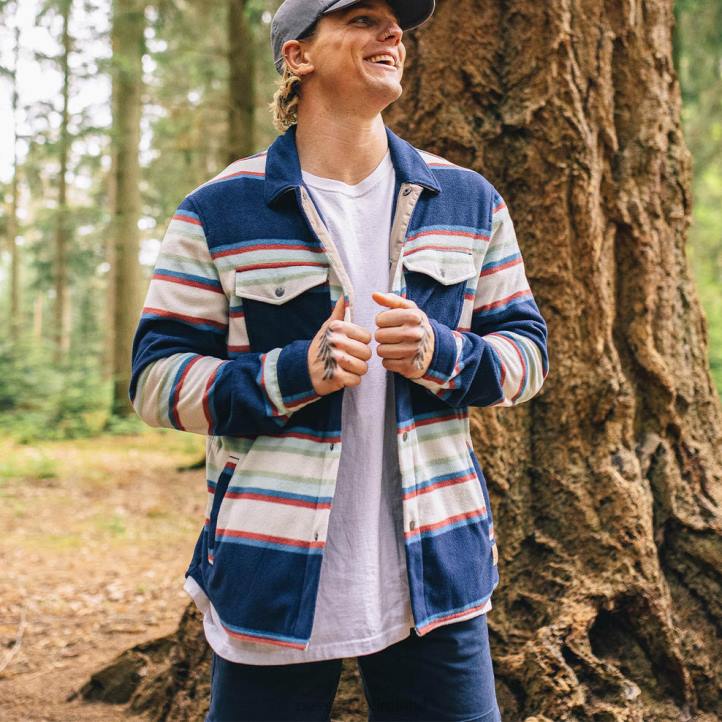 Clothing Passenger 22N870 Maple Recycled Polar Fleece Shirt Navy Mix Up Stripe Men Navy