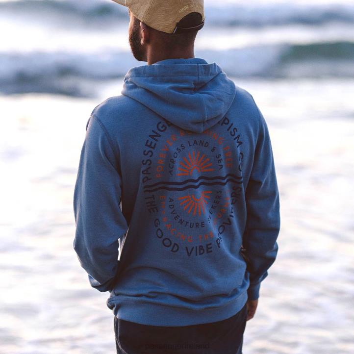 Clothing Passenger 22N8108 Good Vibes Recycled Cotton Hoodie Stone Blue Men Blue