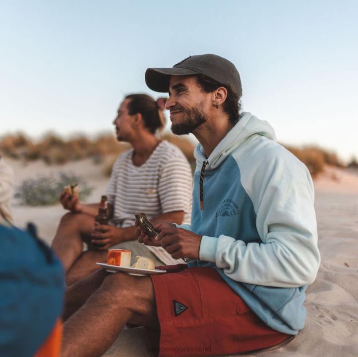 Clothing Passenger 22N833 Good Vibes Recycled Polar Fleece Hoodie Faded Denim Men Denim