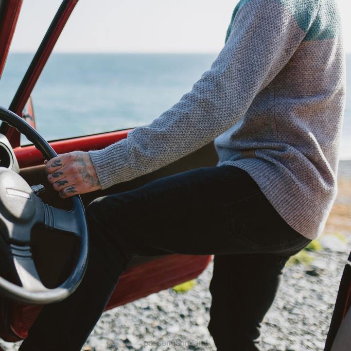 Clothing Passenger 22N8209 Davis Knitted Jumper Storm Green/Grey Marl Men Green