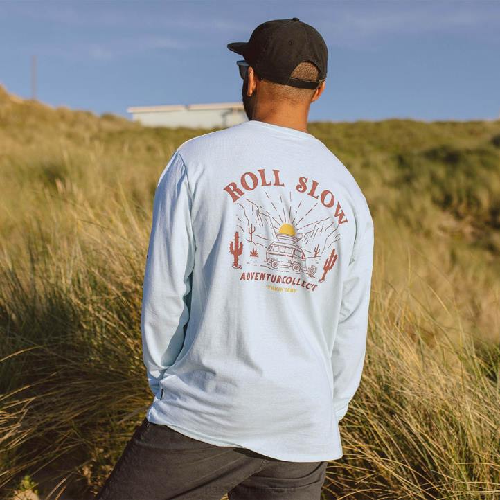 Clothing Passenger 22N8237 Roll Slow Recycled Cotton Ls T-Shirt Blue Glass Men Blue