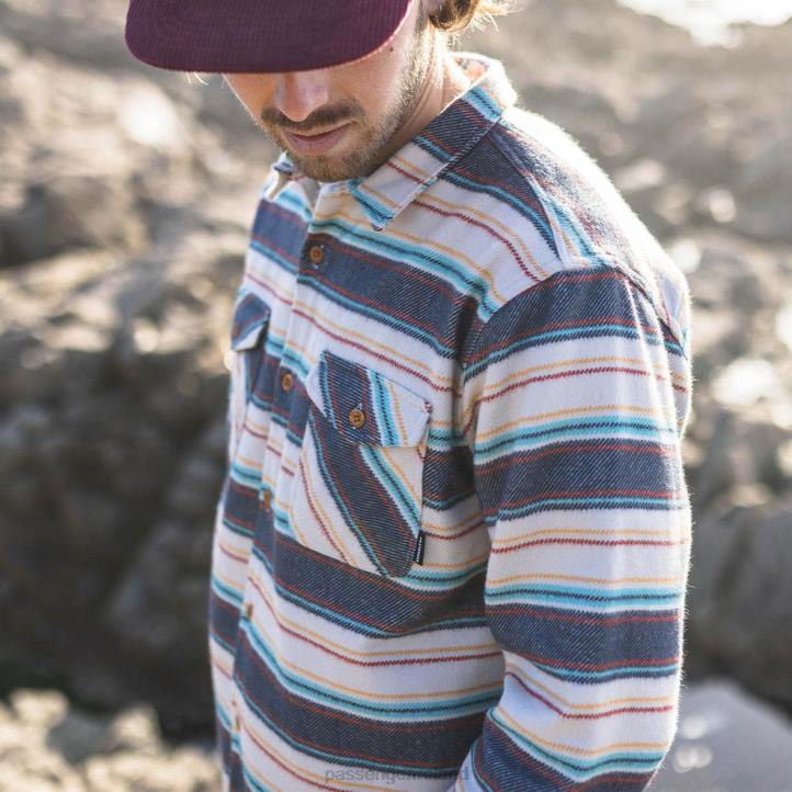 Clothing Passenger 22N8245 Winterwell Brushed Cotton Overshirt Birch Stripe Men Birch