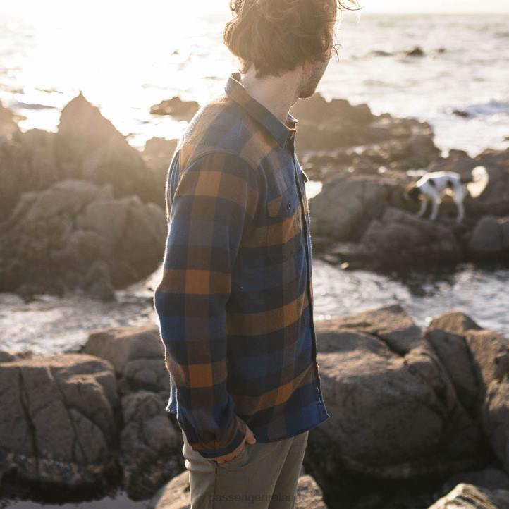 Clothing Passenger 22N8256 Stove Brushed Cotton Overshirt Navy/Blue/Rubber Men Blue