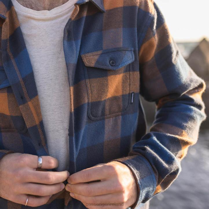 Clothing Passenger 22N8256 Stove Brushed Cotton Overshirt Navy/Blue/Rubber Men Blue