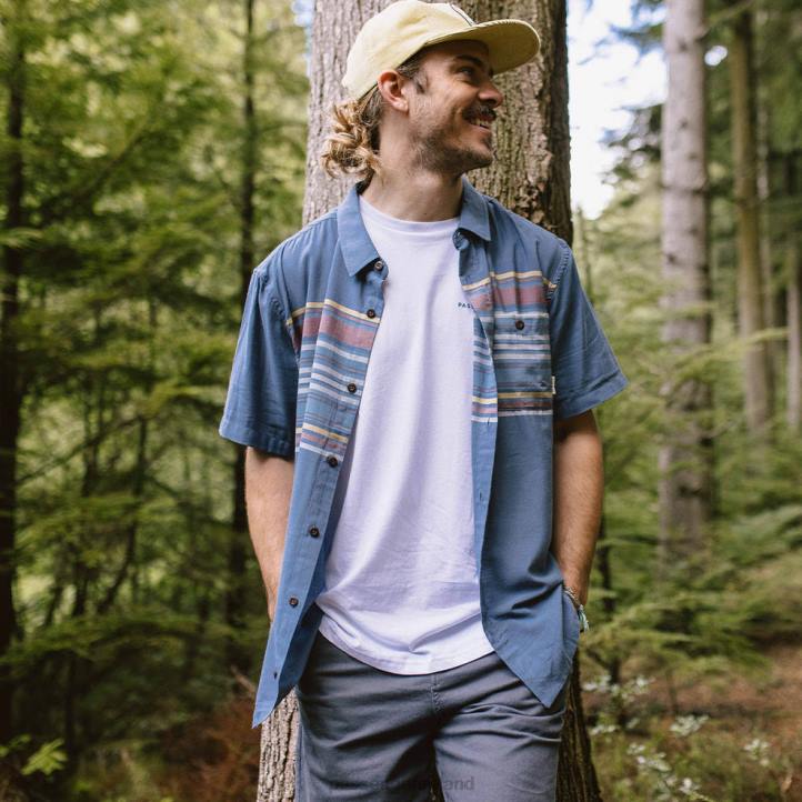 Clothing Passenger 22N8263 Ebb Organic Cotton Short Sleeve Shirt Ensign Blue Stripe Men Blue