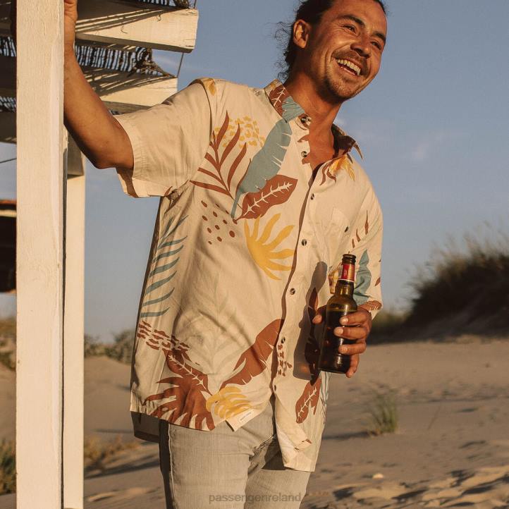 Clothing Passenger 22N8265 Chill Organic Cotton Short Sleeve Shirt Off White Summer Palm Men White