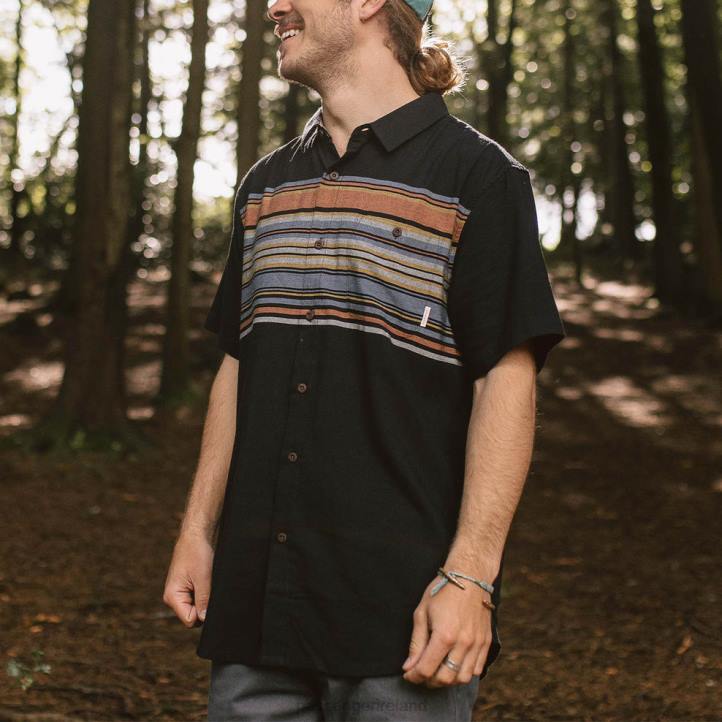 Clothing Passenger 22N8266 Ebb Organic Cotton Short Sleeve Shirt Black Stripe Men Black