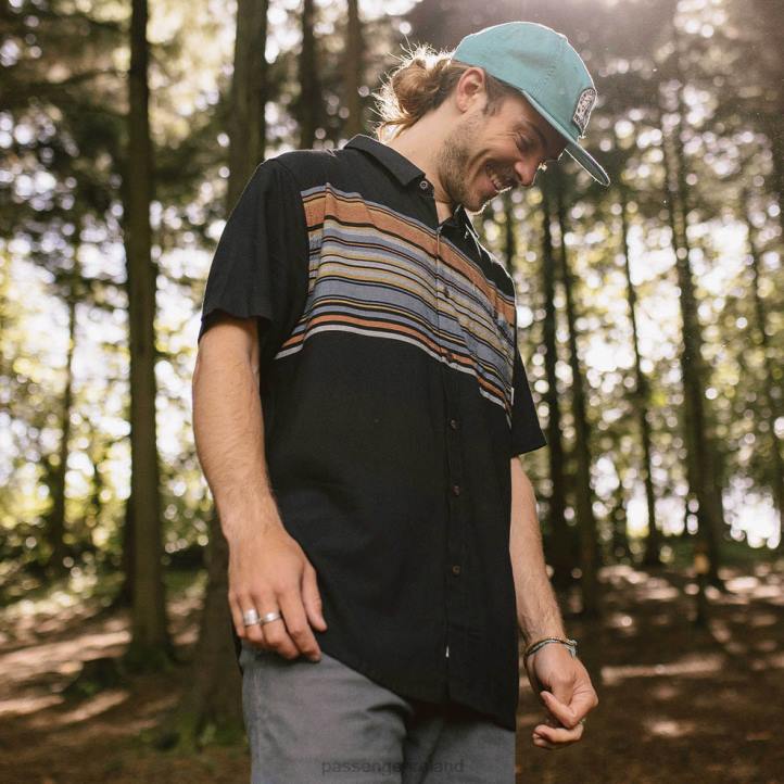 Clothing Passenger 22N8266 Ebb Organic Cotton Short Sleeve Shirt Black Stripe Men Black