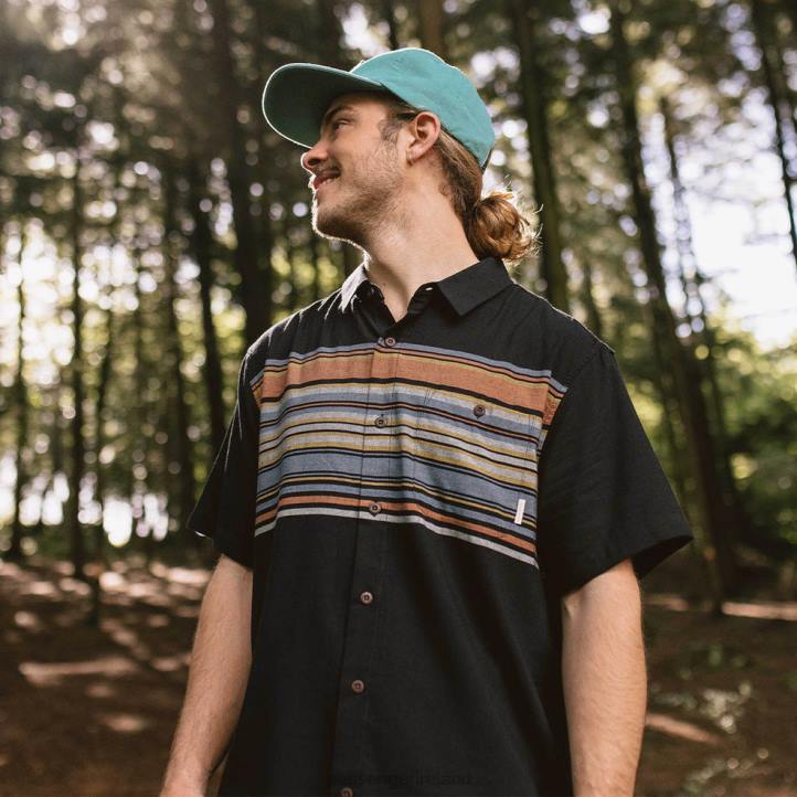 Clothing Passenger 22N8266 Ebb Organic Cotton Short Sleeve Shirt Black Stripe Men Black