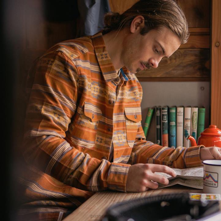 Clothing Passenger 22N8270 Cabin Jacquard Organic Cotton Shirt Glazed Ginger Pattern Men Glazed