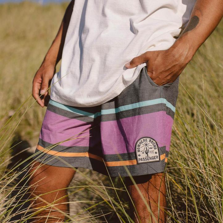 Clothing Passenger 22N8296 Ponoma All Purpose Swim Shorts Black Retro Placement Stripe Men Black