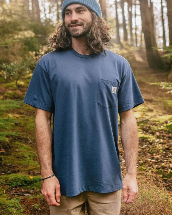 Clothing Passenger 22N8346 Heritage Recycled Cotton Pocket T-Shirt Dark Denim Men Denim