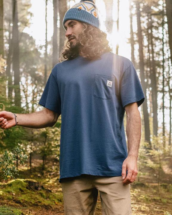 Clothing Passenger 22N8346 Heritage Recycled Cotton Pocket T-Shirt Dark Denim Men Denim