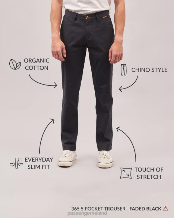 Clothing Passenger 22N8337 365 Organic Cotton Trouser Faded Black Men Black