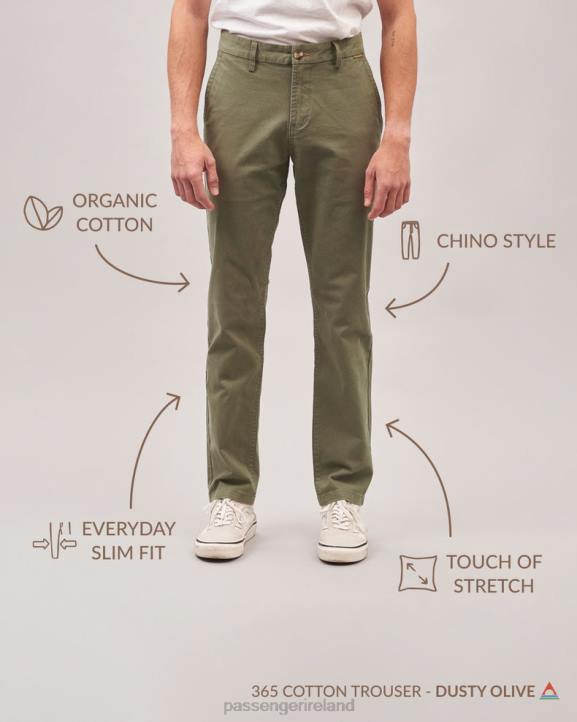 Clothing Passenger 22N8339 365 Organic Cotton Trouser Dusty Olive Men Olive