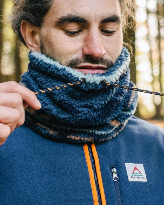 Headwear Passenger 22N8398 Mulled Recycled Sherpa Fleece Snood Blue Coral Geo Pattern Men Blue