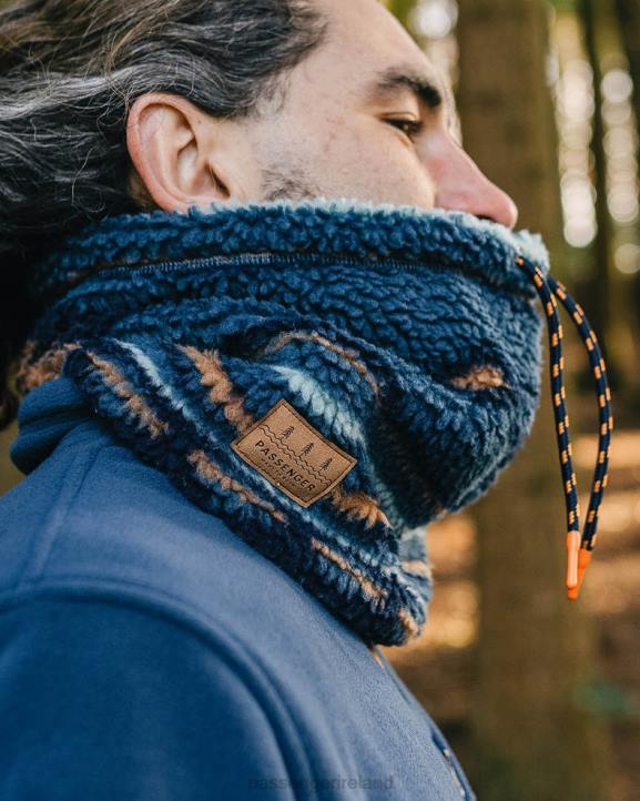 Headwear Passenger 22N8398 Mulled Recycled Sherpa Fleece Snood Blue Coral Geo Pattern Men Blue