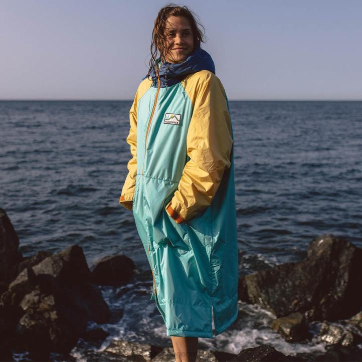 Clothing Passenger 22N8642 Roaming Recycled Sherpa Lined Changing Robe Blue Turquoise/Ochre Yellow Unisex Blue
