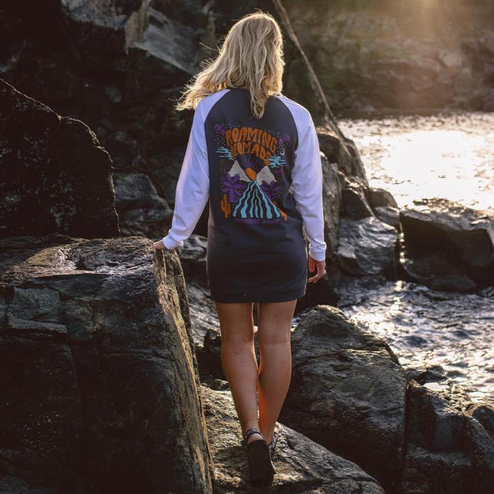 WoClothing Passenger 22N8652 Cactus Recycled Cotton Ls T-Shirt Dress Faded Black Women Black