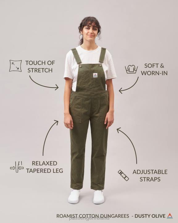 WoClothing Passenger 22N8956 Roamist Organic Cotton Dungarees Khaki Women Khaki