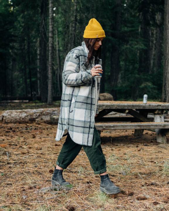 WoClothing Passenger 22N8656 Cloudy Recycled Deep-Pile Sherpa Fleece Shirt Pistachio Check Women Pistachio