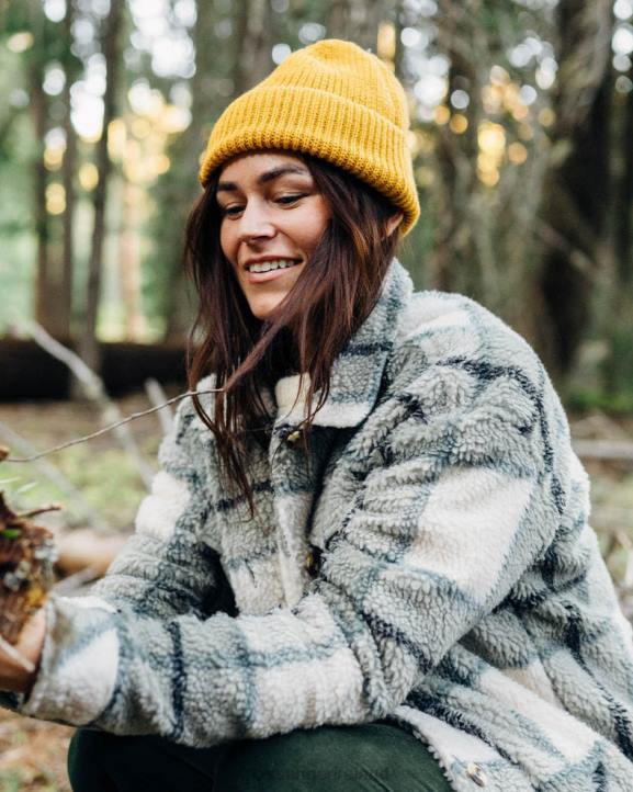 WoClothing Passenger 22N8656 Cloudy Recycled Deep-Pile Sherpa Fleece Shirt Pistachio Check Women Pistachio