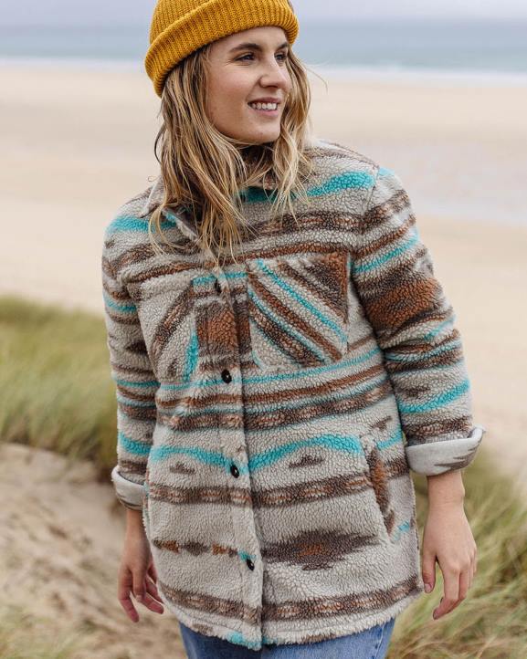 WoClothing Passenger 22N8675 Olympus Recycled Deep-Pile Sherpa Fleece Shirt Warm Ivory Geo Pattern Women Ivory