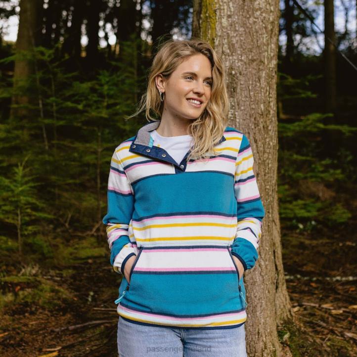WoClothing Passenger 22N8690 Willow Recycled Polar Fleece Pullover Soft Cobalt Mix Up Stripe Women Cobalt