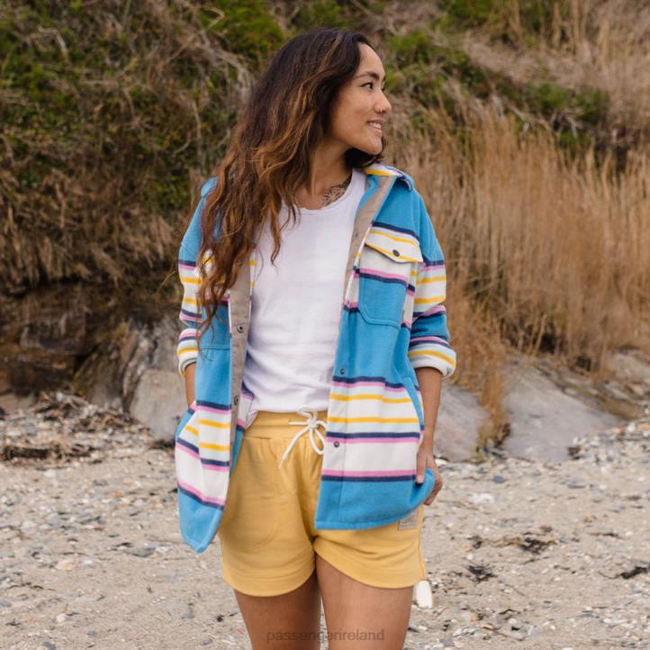 WoClothing Passenger 22N8695 East Recycled Polar Fleece Shirt Soft Cobalt Mix Up Stripe Women Cobalt