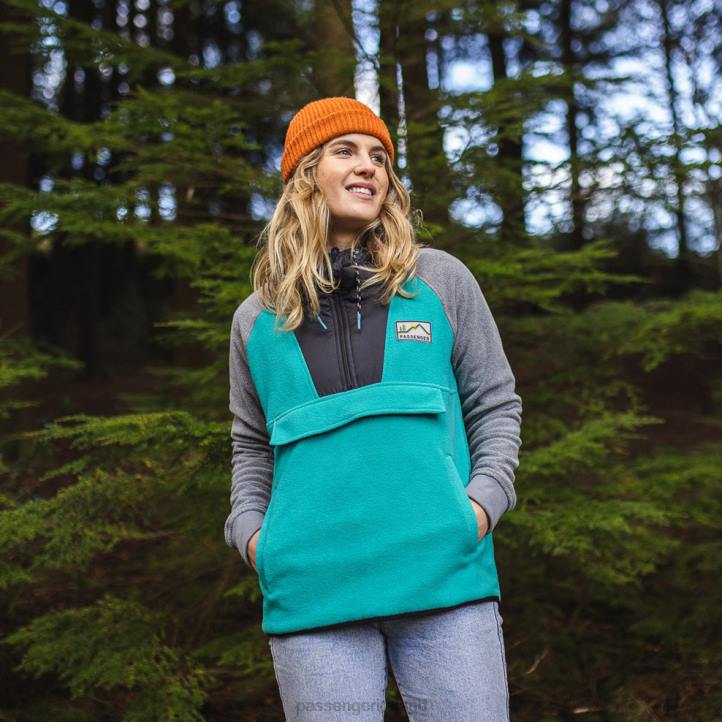 WoClothing Passenger 22N8702 Alexander Hooded 1/2 Zip Recycled Polar Fleece Viridian Green Women Green