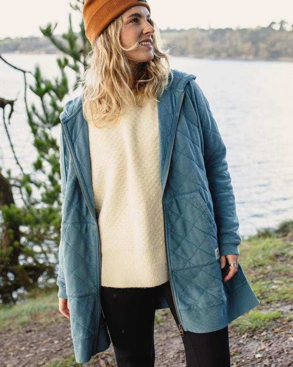 WoClothing Passenger 22N8705 Getaway Recycled Cotton Quilted Full Zip Hoodie Washed Blue Women Blue