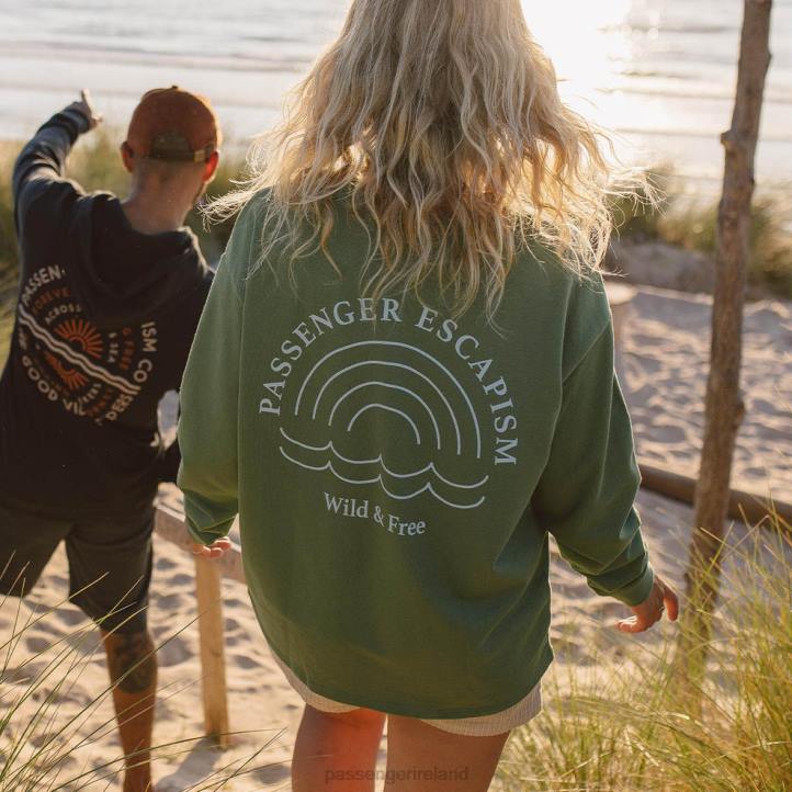 WoClothing Passenger 22N8707 Rainbow Recycled Cotton Oversized Sweatshirt Dark Ivy Women Ivy