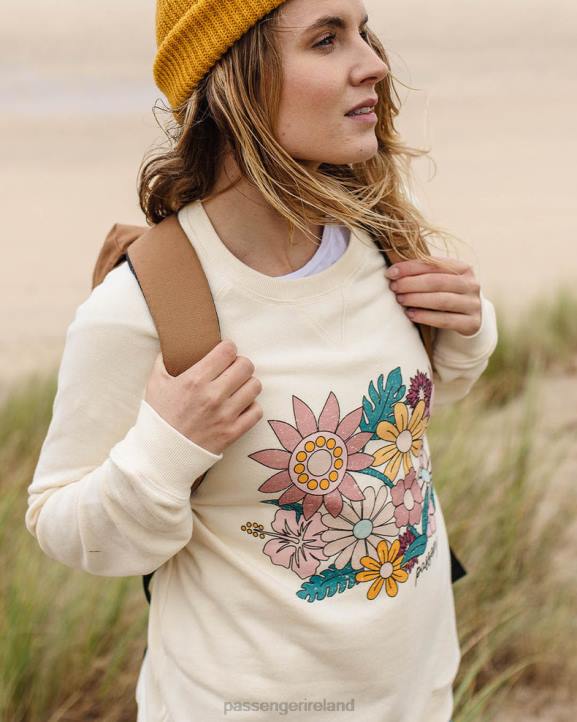 WoClothing Passenger 22N8718 Floral Bloom Recycled Cotton Oversized Sweatshirt Birch Women Birch