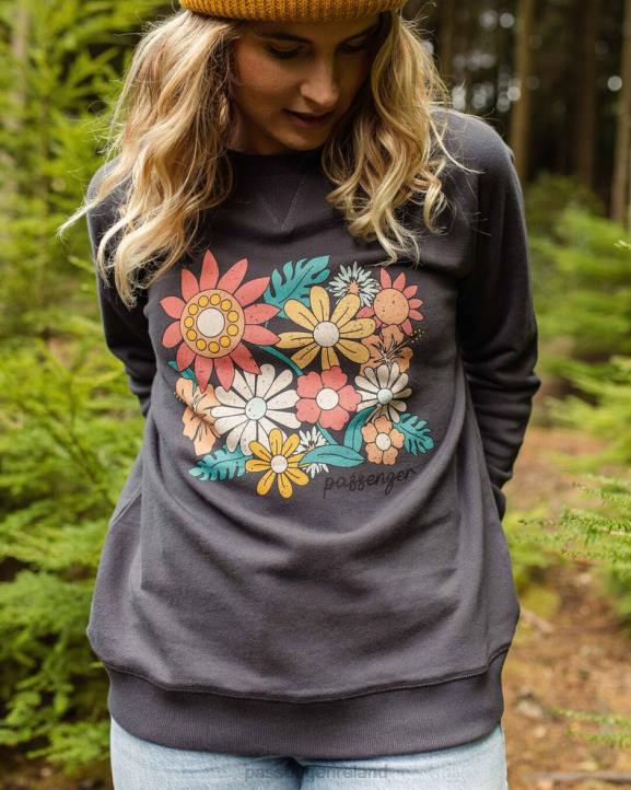 WoClothing Passenger 22N8719 Floral Bloom Recycled Cotton Oversized Sweatshirt Charcoal Women Charcoal