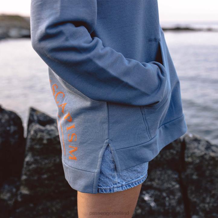 WoClothing Passenger 22N8745 Rainbow Recycled Cotton Hoodie Stone Blue Women Blue