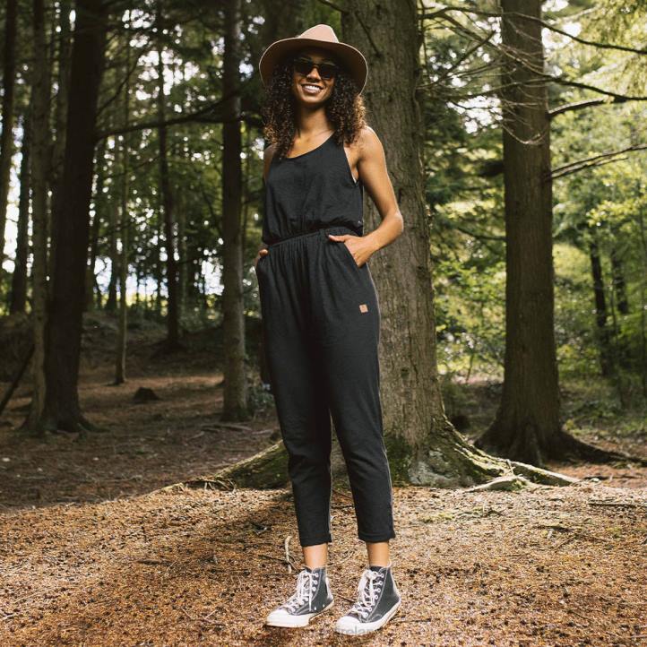 WoClothing Passenger 22N8970 Eva Recycled Cotton Jumpsuit Black Women Black