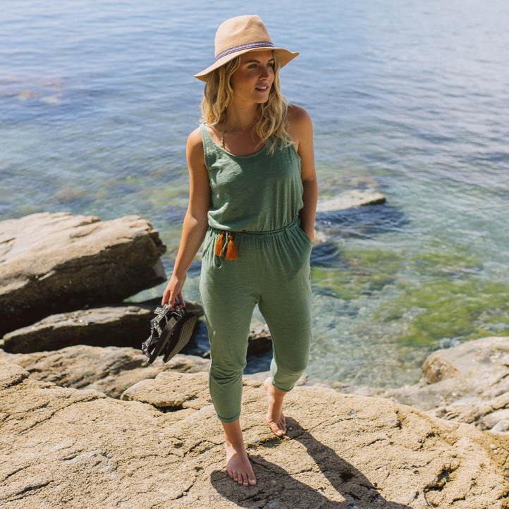 WoClothing Passenger 22N8971 Eva Recycled Cotton Jumpsuit Dark Ivy Women Ivy