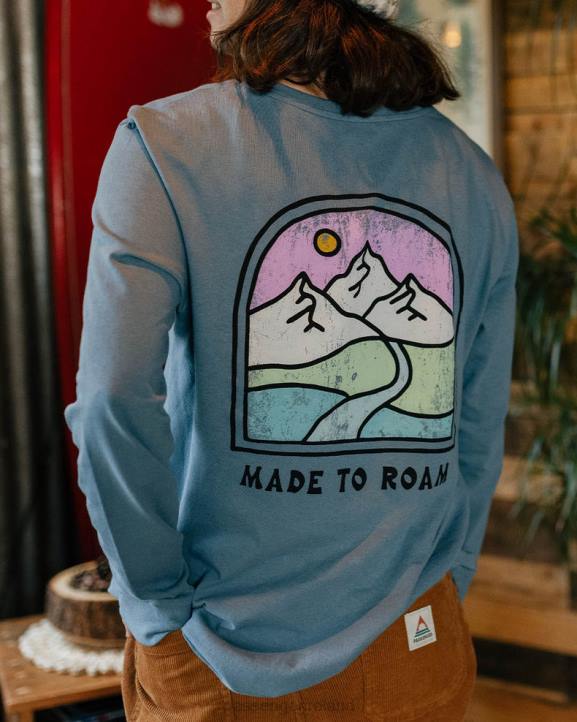 WoClothing Passenger 22N8871 Friday Collective Recycled Cotton Ls T-Shirt Washed Blue Women Blue